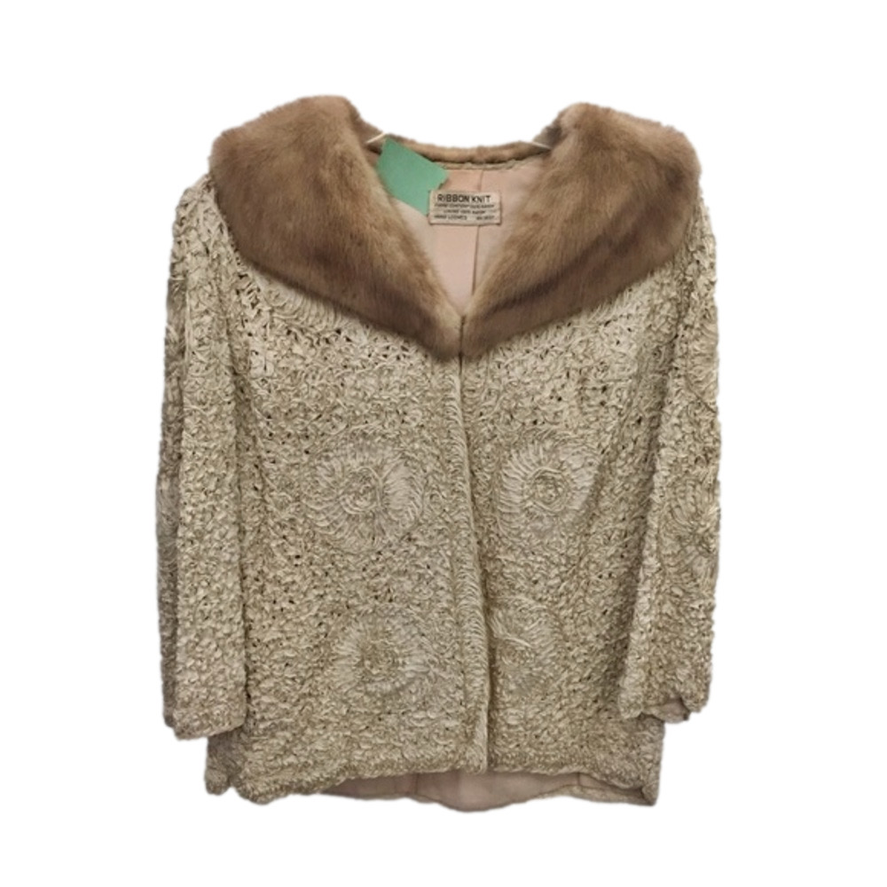 Ribbon Knit Vintage Coat w/ Mink Collar
